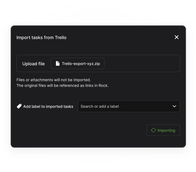 Import from Trello to Rock step two upload tasks and add custom labels