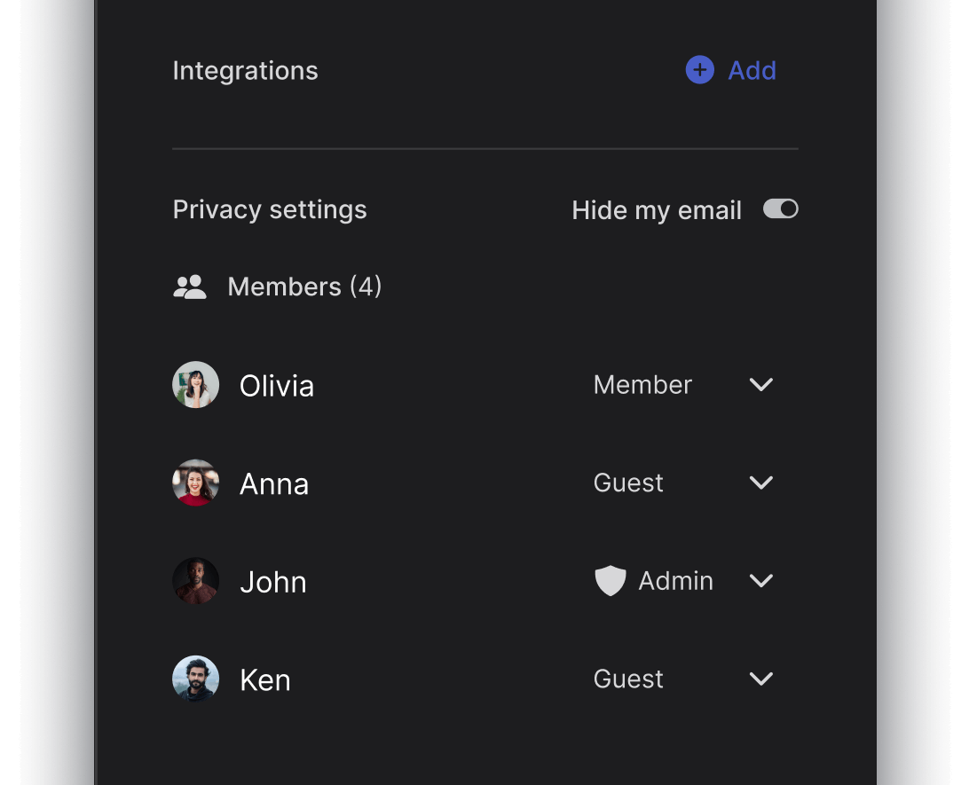 Space members overview with guests, members and admins