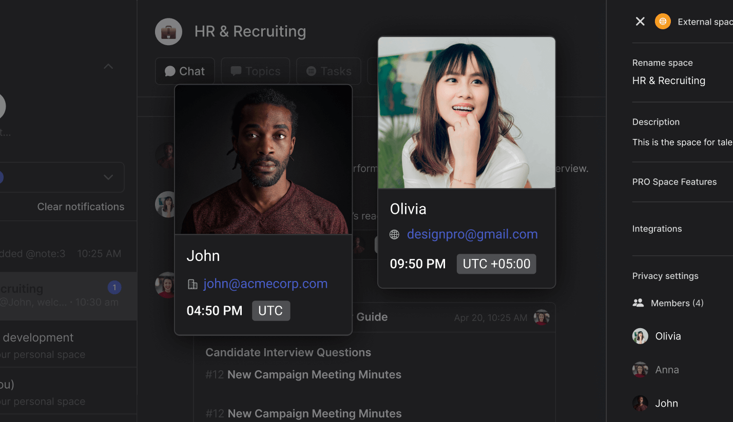 HR & Recruiting space rock with cross org collaborating freelancer and client