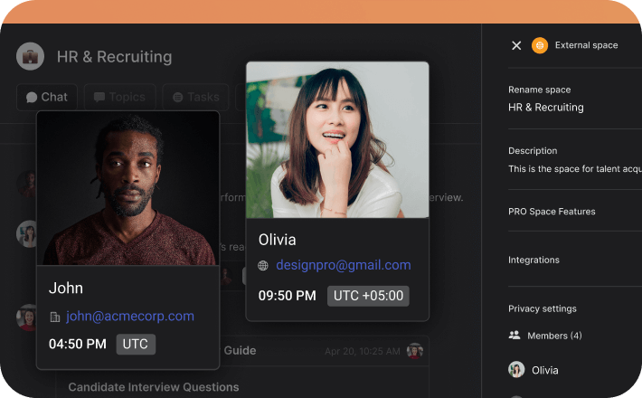 Freelance space example with users from different domains collaborating
