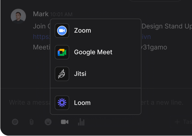 Meeting integration recruiter space: Zoom, Google Meet, Loom and Jitsi