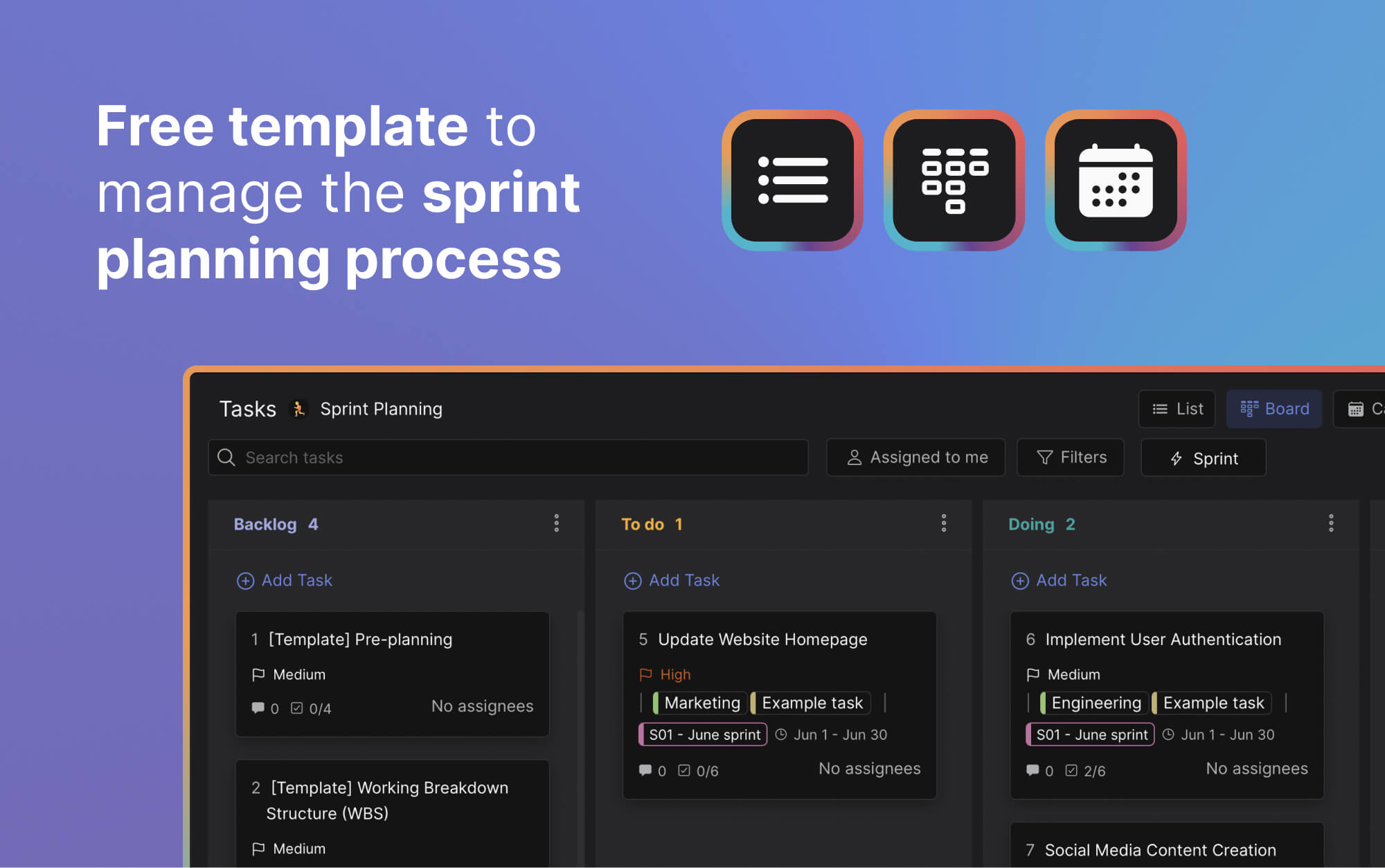 Sprint planning template: project management
