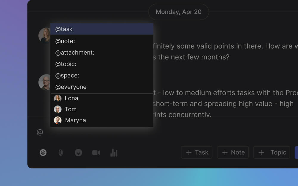 project management @mention on Rock